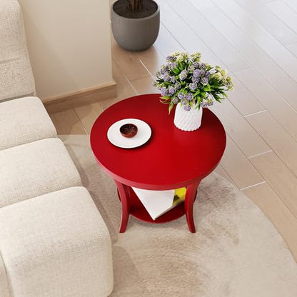 Roundhill Furniture Perth Contemporary Round End Table with Shelf - color: Red
