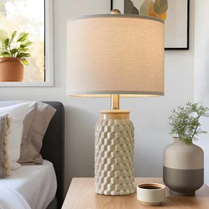 USumkky 20.5" Ceramic Table Lamps Set of 2 - Modern Farmhouse & Boho Style, Bedside Nightstand Lamps for Bedroom, Living Room End Table Lamps, Small Desk Lamp(Cream) - color: 20.5" Beige-2 Pack