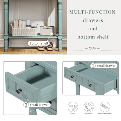 24'' Entryway Table, Small Console Table with Storage Drawers and Shelf, Hallway Table for Entryway Hallway Foyer, Farmhouse Solid Wood Frame (Light Blue) - color: Light Blue