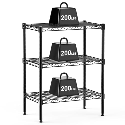 NEWBULIG 3-Tier Metal Wire Storage Shelves, Adjustable Heavy Duty Steel Shelving Unit, Freestanding Storage Rack Organizer for Kitchen, Pantry, Garage, Bathroom, 23.2" W x 13.4" D x 30.3" H, Black - size: 23.2" W x 13.4" D x 30.3" H