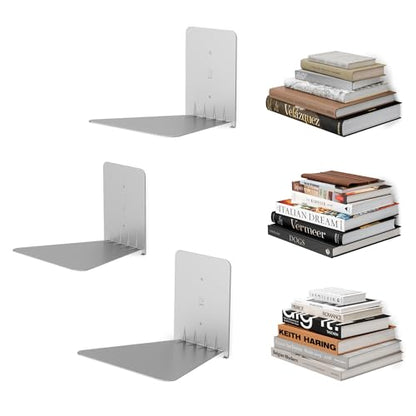 Umbra Conceal, Sturdy Metal Floating Bookshelf for Wall, Silver, Large, Set of 3 - size: Set of 3, Large