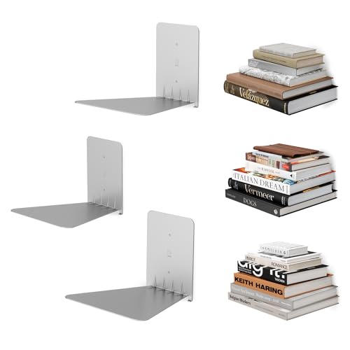Umbra Conceal, Sturdy Metal Floating Bookshelf for Wall, Silver, Large, Set of 3 - size: Set of 3, Large