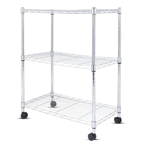 Whitmor 3 Tier Storage Shelves, Heavy Duty with Wheels, 400 lbs Capacity per Shelf, Max 1200 lbs Total, Adjustable Shelving Unit for Garage, Kitchen, Bathroom, 24" L x 14" W x 30.5" H, Chrome - color: Silver, size: 3-TIER,24"L x 14"W x 31"H (With Wheels)