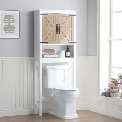 Spirich Over The Toilet Storage Cabinet, Farmhouse Over Toilet Bathroom Organizer with Wood Grain Barn Doors and Adjustable Shelves - style: Grain Barn Door