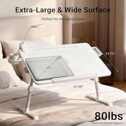 iXTRA Adjustable Laptop Lap Desk with Cooling Fan USB Light for Adults - color: White,70x45cm