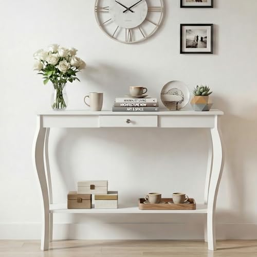 ChooChoo Narrow Console Table with Drawer, Chic Accent Sofa Table, Entryway Table, 39.3 Inch, White - color: White, size: 11.8"D x 39.3"W x 31.4"H