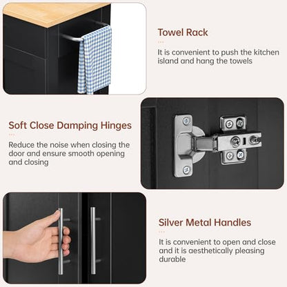 Mobile Kitchen Island on Wheels, Large Drawer, Black | On Wheels, Large Drawer, Adjustable Shelf, Towel Rack, Rolling Island Table,for Kitchen & Dining Room - size: Small Kitchen Island, style: Modern Black