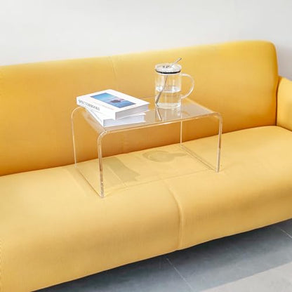 C-Shape Acrylic Side Table, 20" L x 12" W x 10" H x 1/2" Thick Clear End Table, Transparent Nightstand with Waterfall Edges, Modern Lucite Side Table for Living Room - size: 20" L x 12" W x 10" H