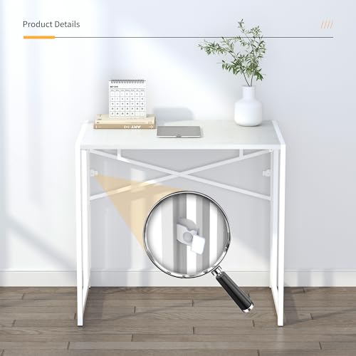 Lutown-Teen Small Folding Desk 32 inch, No Assembly Required Small Office Desk, Writing Gaming Computer Camping Desk, White - color: White, size: 32 Inch