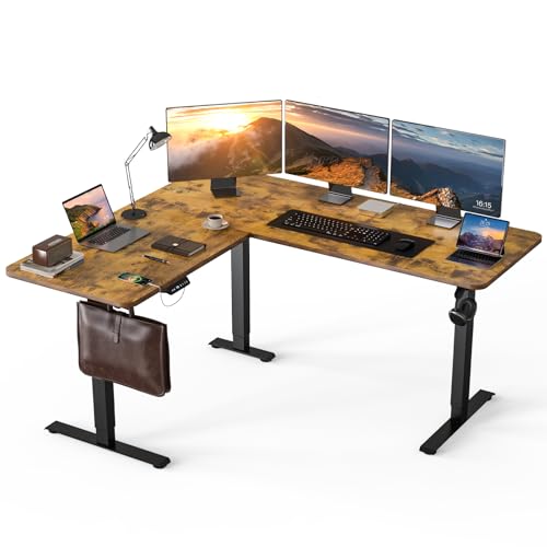 63 x 55 inch L-Shaped Standing Desk, Corner Computer Desk, Electric Standing Desk Adjustable Height, Sit to Stand Ergonomic Workstation for Home Office, Rustic Brown - color: Rustic Brown