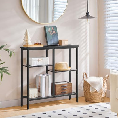 HOOBRO Narrow Console Table, Sofa Table, 4-Tier Industrial Entryway Table with Metal Mesh Shelf, Hallway Table with Adjustable Feet, for Entryway, Living Room, Hallway, Black BB79XG01 - color: Black
