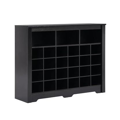 Harper & Bright Designs Sleek Design 24 Shoe Cubby Console, Modern Shoe Cabinet with Curved Base, Versatile Sideboard for Hallway, Bedroom, Living Room, Black - color: Black, size: 35''