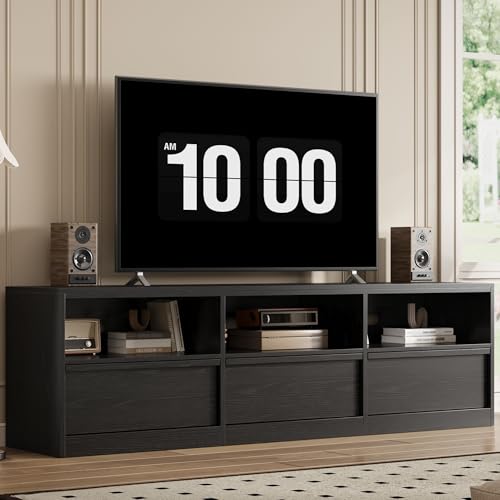 Modern TV Stand with Storage for TVs Up to 85", 70 inch Media Console with Drawer & Open Shelves, Mid Century Entertainment Center for Living Room, Black - color: Black