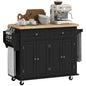 HOMCOM Kitchen Island Cart with Solid Wood Top, 44" Mobile Kitchen Island Table on Wheels with Storage Cabinets, 2 Drawers, Adjustable Shelves, Spice Rack & Towel Bar for Dining Room, Black - color: Black