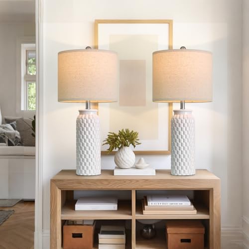 USumkky 27" Ceramic Table Lamps Set of 2 - Modern Farmhouse & Boho Style, Bedside Nightstand Lamps for Bedroom, Living Room End Table Lamps, Small Desk Lamp(White) - color: 27" White-2 Pack