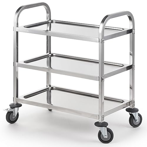 CURTA Stainless Steel Serving Trolley, 30" L x 16" W x 33" H 3 Tiered Shelf Kitchen Utility Cart, Rolling Casters Brake Wheel, Commercial Pro for Restaurant/Hotel/Lab/Clinic/Salon/Workshop - color: M: 30''(l) X 16''(w) X 33''(h)