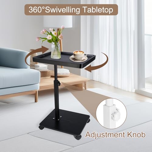 Narrow C Shaped End Tables Living Room, 360° Swivel Adjustable Height Small Side Table, Modern Side Table for Couch Bedroom (Back) - color: Black
