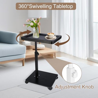 Narrow C Shaped End Tables Living Room, 360° Swivel Adjustable Height Small Side Table, Modern Side Table for Couch Bedroom (Back) - color: Black