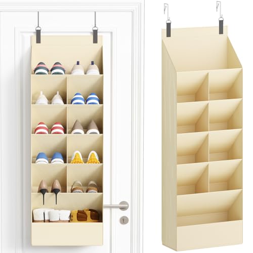 Lifewit 6 Tier Over the Door Shoe Organizer with 11 Large Deep Pockets, Fabric Hanging Shoes Shelf for Closet, Dorm Storage, Fit Up to 12 Pair Shoe Rack Holder for Sneakers, Boots, Beige - color: Beige, size: 6 Tier (12 Pairs)