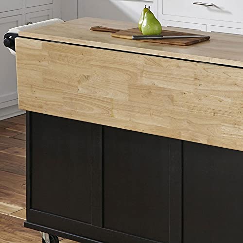 Homestyles Dolly Madison Black Mobile Kitchen Island Cart with Wood Drop Leaf Breakfast Bar - color: Black
