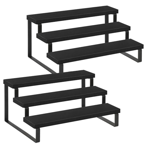 YINMIT Wooden Display Riser Stand, Tiered Perfume and Cologne Organizer Stand, 3 Tier Spice Rack Organizer, Rustic Display Shelf for Candles (3 Tier,2Pack,Black) - color: 3 Tier,2Pack,Black
