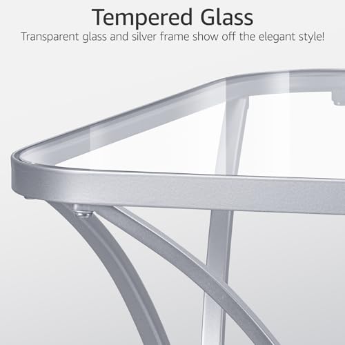19.68" Square End Table with Tempered Glass Top, Stylish X-Shaped Metal Frame, Living Room Coffee Table, Sofa Side Table, Accent Tables for Small Spaces, Modern Bedside Table (Silver) - color: Silver, style: Style 2