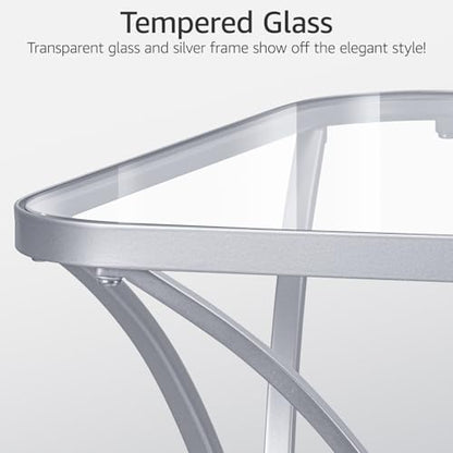 19.68" Square End Table with Tempered Glass Top, Stylish X-Shaped Metal Frame, Living Room Coffee Table, Sofa Side Table, Accent Tables for Small Spaces, Modern Bedside Table (Silver) - color: Silver, style: Style 2