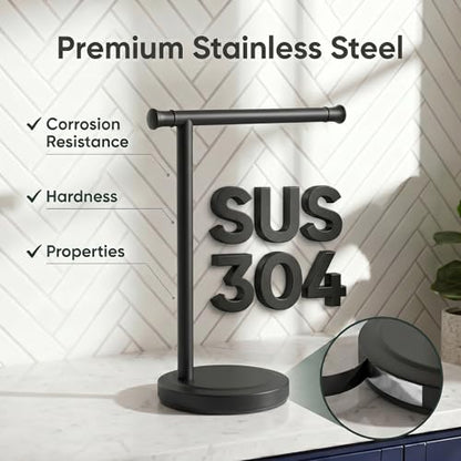 Hoimpro 13" Matte Black Stand Hand Towel Holder Bathroom Kitchen Countertop Towel Rack Towel Bar Ring Free Standing Counter T Bath Accessories Freestanding Vanity Sink Hardware Stainless Steel - color: Matte Black
