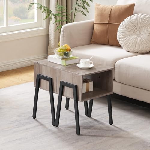HOOBRO Nightstands Set of 2, Stackable End Tables, Small Side Tables, Bedside Tables with Open Storage Shelf, for Small Spaces, Bedroom, Living Room, Greige and Black BG38BZP201 - color: Greige + Black