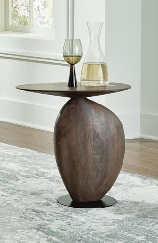 Signature Design By Ashley Cormmet Industrial Accent Table with Metal Base, Dark Brown & Black