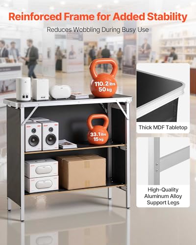 VEVOR Folding Portable Bar Table, 38.6 x 15.2 x 34.3 in, with Carry Bag, Storage Shelf, and Detachable Skirt, Quick and Easy Setup, Foldable Mobile Bartending Station for Events, Party, Tradeshow - size: 38.6 x 15.2 x 34.3 in