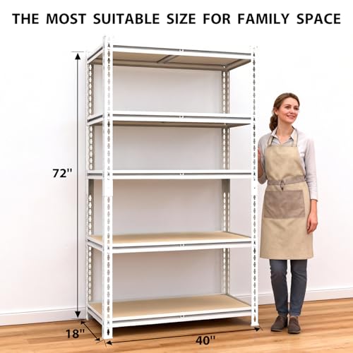 White Storage Shelving Unit，40" W 5 Tier Storage Shelve，Adjustable Heavy-Duty Shelving for Pantry, Kitchen, Garage, Closet,Office (72" 40" 19") - size: White 72"*40"*19" 5T