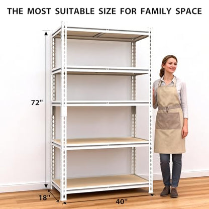 White Storage Shelving Unit，40" W 5 Tier Storage Shelve，Adjustable Heavy-Duty Shelving for Pantry, Kitchen, Garage, Closet,Office (72" 40" 19") - size: White 72"*40"*19" 5T