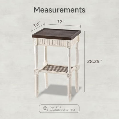 COZAYH End Table 2-Pack - French Country Tray Top - Rustic White | Engineered Wood, 17 x 13 x 28.25 in, 35 lb Capacity, Wicker Pattern Shelf, Distressed Finish, Indoor Use - color: White, size: 2-Pack