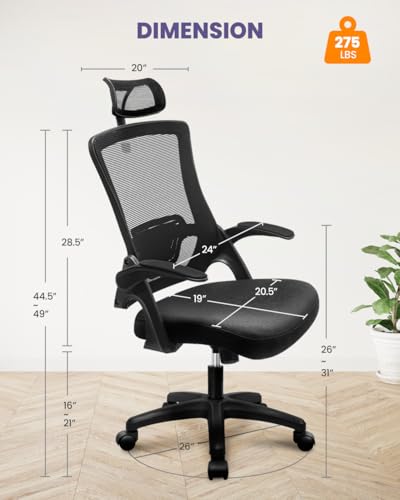 NEO Chair Office Desk Chair Gaming Computer High Back Support Mesh Comfy Seat with Adjustable Ergonomic Headrest Lumbar Rolling Flip-up Armrests and Wheels (Mesh Black) - color: Mesh Black
