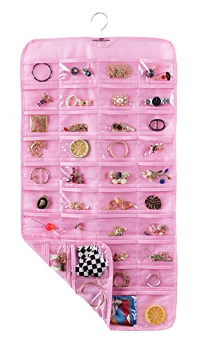 Bloss Valentines Day Gifts,Pink Hanging Jewelry Organizer with 80 Pockets Jewelry Organizers and Storage, Earring Organizer Holder For Jewelry Earring Storage Dating Gifts - color: Pink