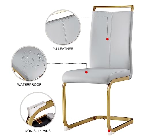 Baysitone Modern Dining Chairs Set of 2, Side & Kitchen Chairs with Gold Frame, Faux Leather Padded Seat High Back, for Dining, Kitchen & Living Room - Light Grey - color: Light Grey With Gold Leg, size: Set of 2