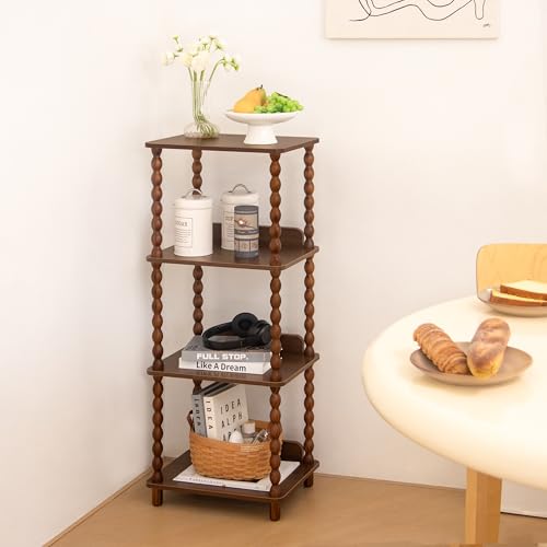 Fultyle Small Book Shelf, 4-Tier Wood Bookshelf with Storage, Short Bookcase Display Shelves for Small Spaces, Bedroom, Living Room and Office with Solid Wood Legs (Walnut Brown) - color: Walnut Brown