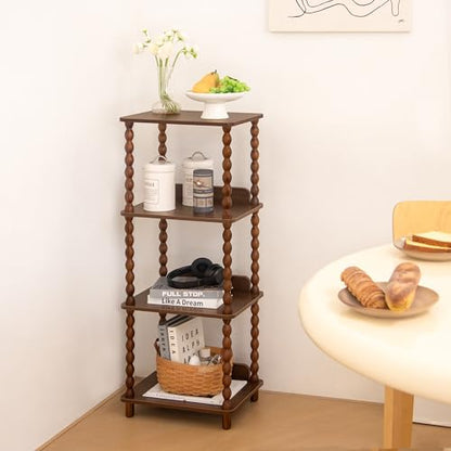 Fultyle Small Book Shelf, 4-Tier Wood Bookshelf with Storage, Short Bookcase Display Shelves for Small Spaces, Bedroom, Living Room and Office with Solid Wood Legs (Walnut Brown) - color: Walnut Brown