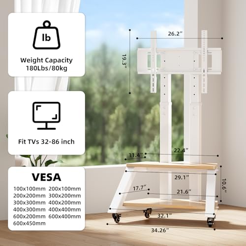 Mobile TV Stand Rolling TV Cart with Wheels for Most 32-86 Inch TV Stand with Double Wooden Shelf, Height Adjustable Heavy-Duty Holds up to 180lbs,Max VESA 600 * 450mm - style: Style 1