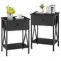 VECELO End Tables, Modern Nightstand with Drawer & Shelf, Night Stand for Bedroom Living Room ,Industrial Metal Frame - color: Black, size: End Table
