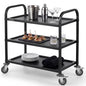 CURTA Black Stainless Steel Serving Cart, 3-Tier Rolling Utility Trolley (34"x18"x36"), Heavy Duty Painted Kitchen Cart on Wheels with Brakes, Commercial Grade for Restaurant, Hotel, Salon & Lab - color: L(black): 34''(l) X 18''(w) X 36''(h)