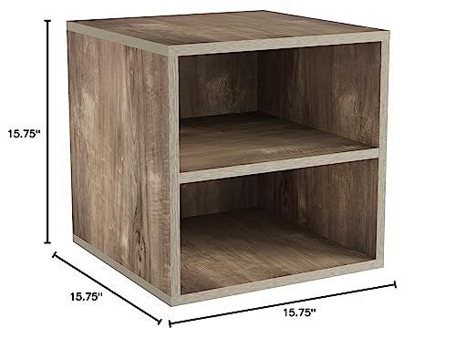 Stackable Cube End Table - Contemporary Minimalist Modular Accent Piece with 2 Shelves for Bedroom, Living Room, or Office by Lavish Home (Gray)