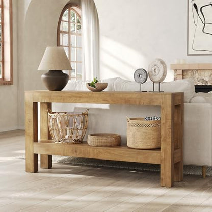 LITTLE TREE 63-Inch Long Console Table for Living Room, Farmhouse Wood Entryway Table for Sofa, Entry, Hallway, Entrance, Foyer, Behind Couch with 2-Tier Narrow Shelf, Oak - color: Oak