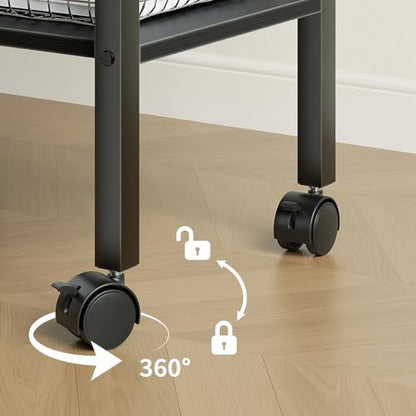 2 Tier Printer Stand with Storage, Under Desk Printer Table, Space-Saving Printer Table with Locking Wheels, Rolling Printer Cart for Home Office, Black