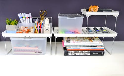 madesmart Classic Stacking Shelf, White | non slip feet, rounded corners, vertical space, stackable design, stable platform, spices cans jars, woman owned