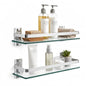 Bathroom Glass Shelf 15.7" Silver Wall-Mounted, Floating Metal Storage Rack | 2 Pack Aluminum Tempered Glass 0.3in Extra Thick Rectangular，Space-Saving Design - color: Silver 2 Pack
