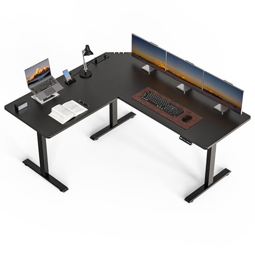 63 x 55 inch L-Shaped Standing Desk, Corner Computer Desk, Electric Standing Desk Adjustable Height, Sit to Stand Ergonomic Workstation for Home Office, Black - color: Black