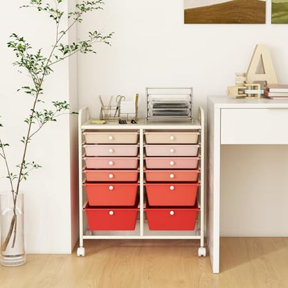 Moccha 12-Drawer Rolling Storage Cart - Utility Cart on Wheels with Lockable Casters for Craft Art Supply Paper Salon, Mobile Drawer Carts for Classroom Teacher School Office (Gradient Pink) - color: Gradient Pink, style: 12 Drawers
