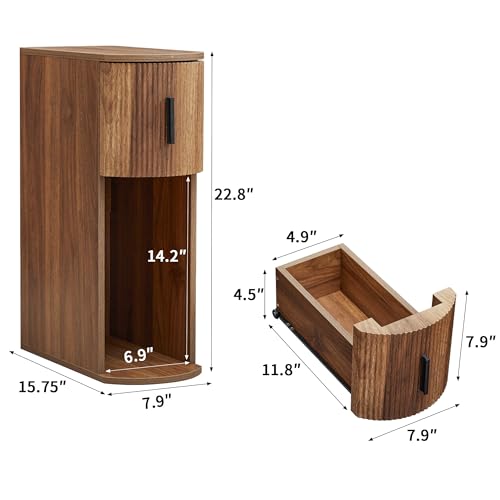 Narrow Nightstand Set of 2, Fluted Small Night Stand, Slim Curved Storage End Table with Drawer, Mid Century Modern Wooden Bedside Cabinet for Bedroom,Small Spaces, Walnut - color: Walnut Set 2